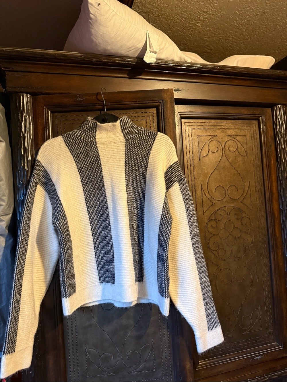Anthropologie Cream and Gray Striped Cowl Neck Sweater Never worn